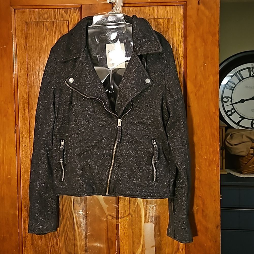 Aeropostale Moto Flap Style Jacket – Juniors Size L –‎ Black & Metallic